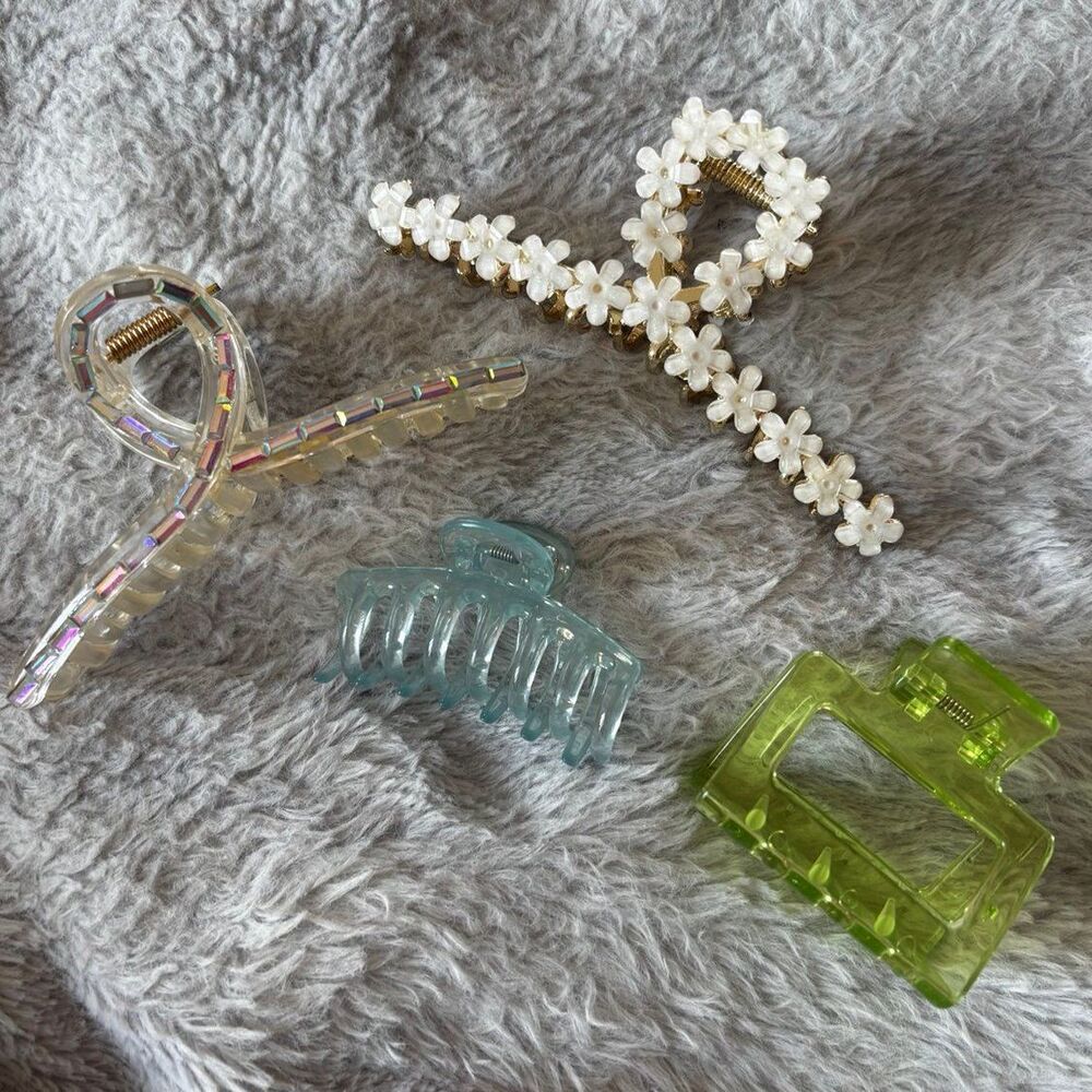 Claw Clip Bundle Floral Metal Clear Holographic Hair Clips Set of 4